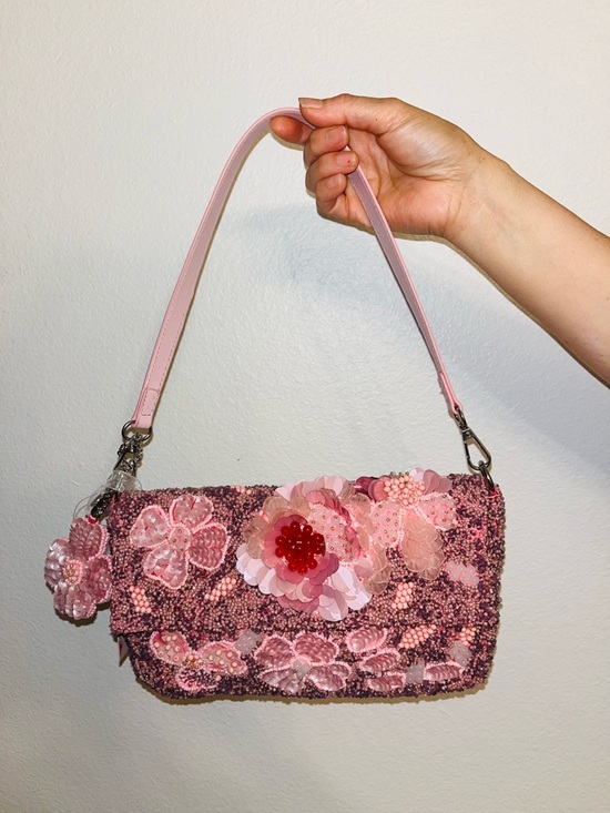 Handbags - NWT Viral Pink Beaded Floral Shoulder Bag Y2K Mini Purse Statement